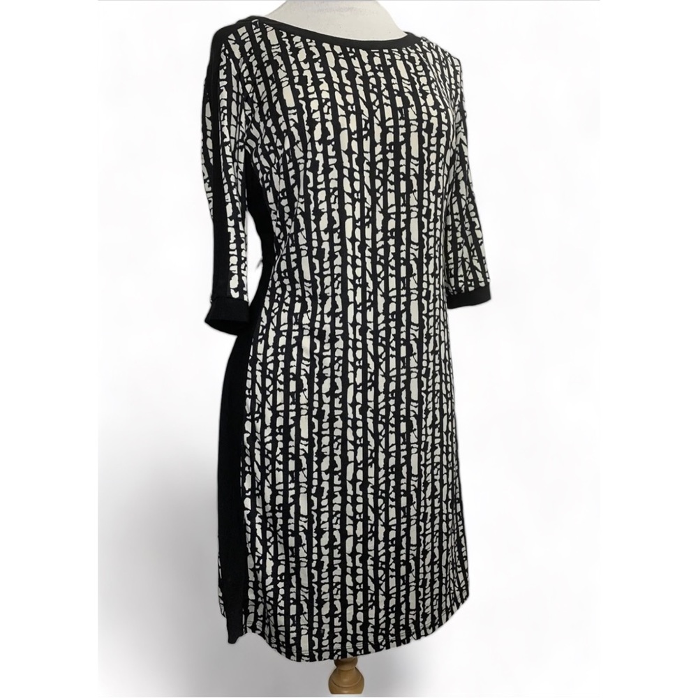 Emma & Michele Shift Dress Black & White Patterned 3/4 Sleeve US Med UK 12-14 - Picture 1 of 13